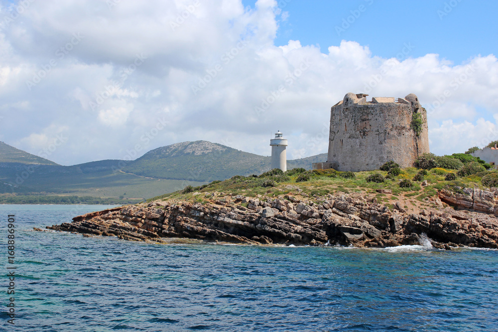 Light house and fort ruins in Sardinia 