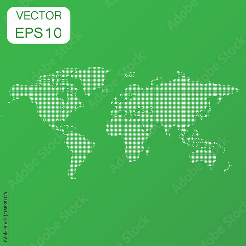 Dotted blank world map icon. Business concept world map pictogram. Vector illustration on green background.