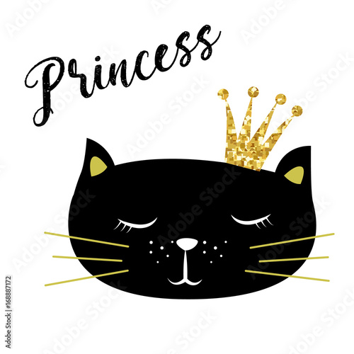 Cute Kitten with Crown and Inscription Little Princess Vector