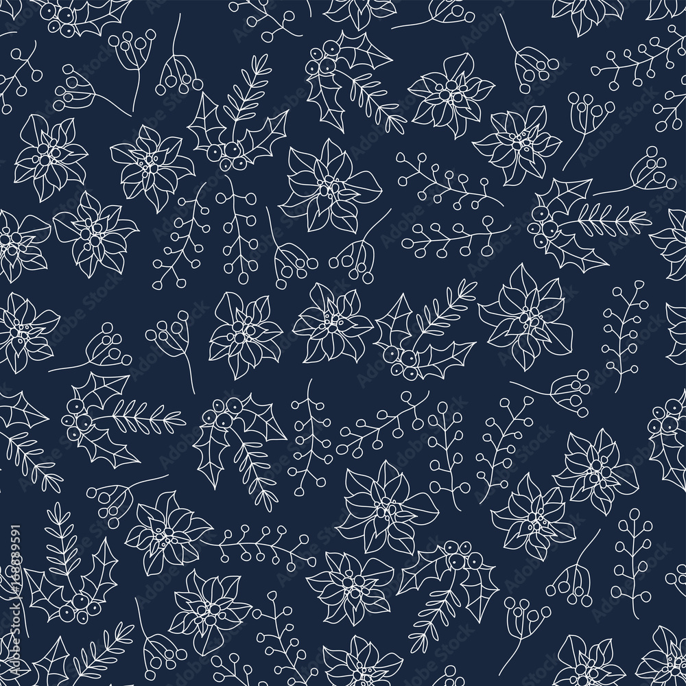 Christmas botanical seamless pattern with holly berries. Christmas botanical seamless pattern with holly berries.