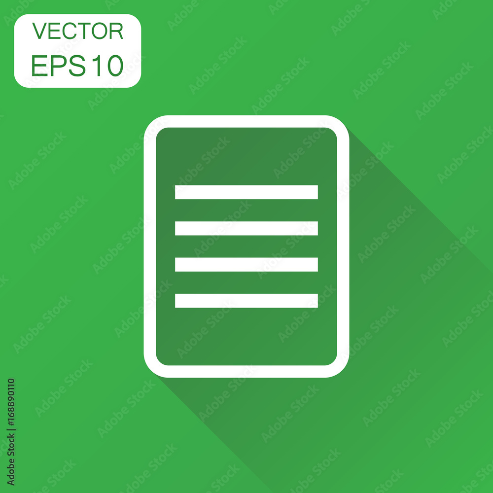 Document icon. Business concept note document pictogram. Vector illustration on green background with long shadow. Document icon. Business concept note document pictogram. Vector illustration on green background with long shadow.
