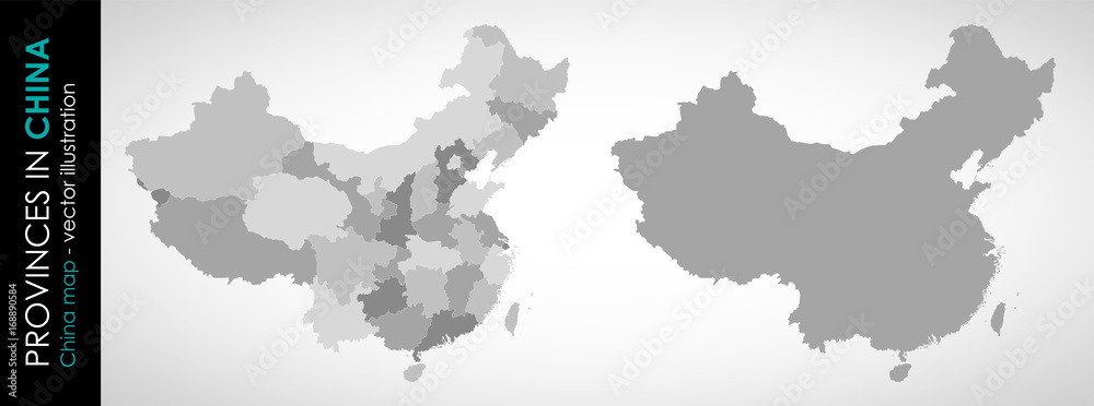 Vector map of China and provinces GRAY - obrazy, fototapety, plakaty 