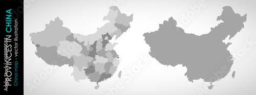 Vector map of China and provinces GRAY