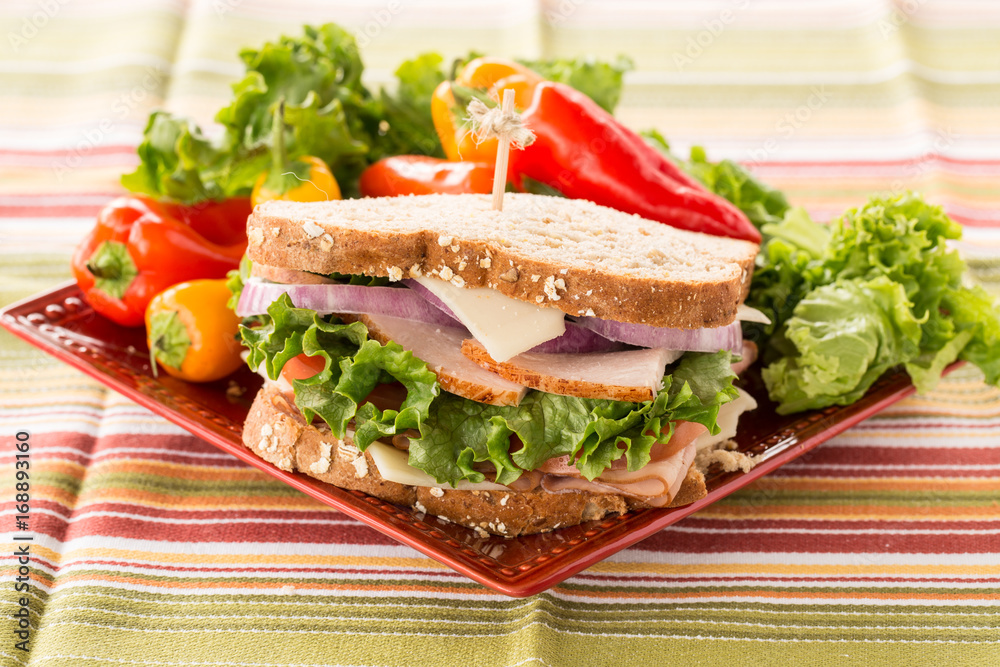 Colorful Healthy Lunch Sandwich With Sweet Peppers On Plate Colorful Healthy Lunch Sandwich With Sweet Peppers On Plate