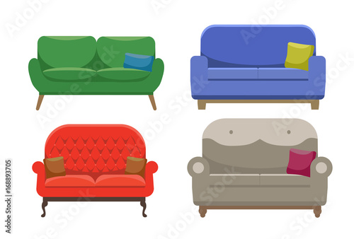 Set of different sofas in flat style, vector illustration design template