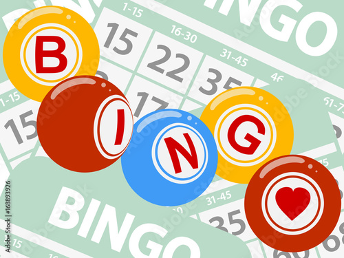 Drawing style bingo balls over green cards background