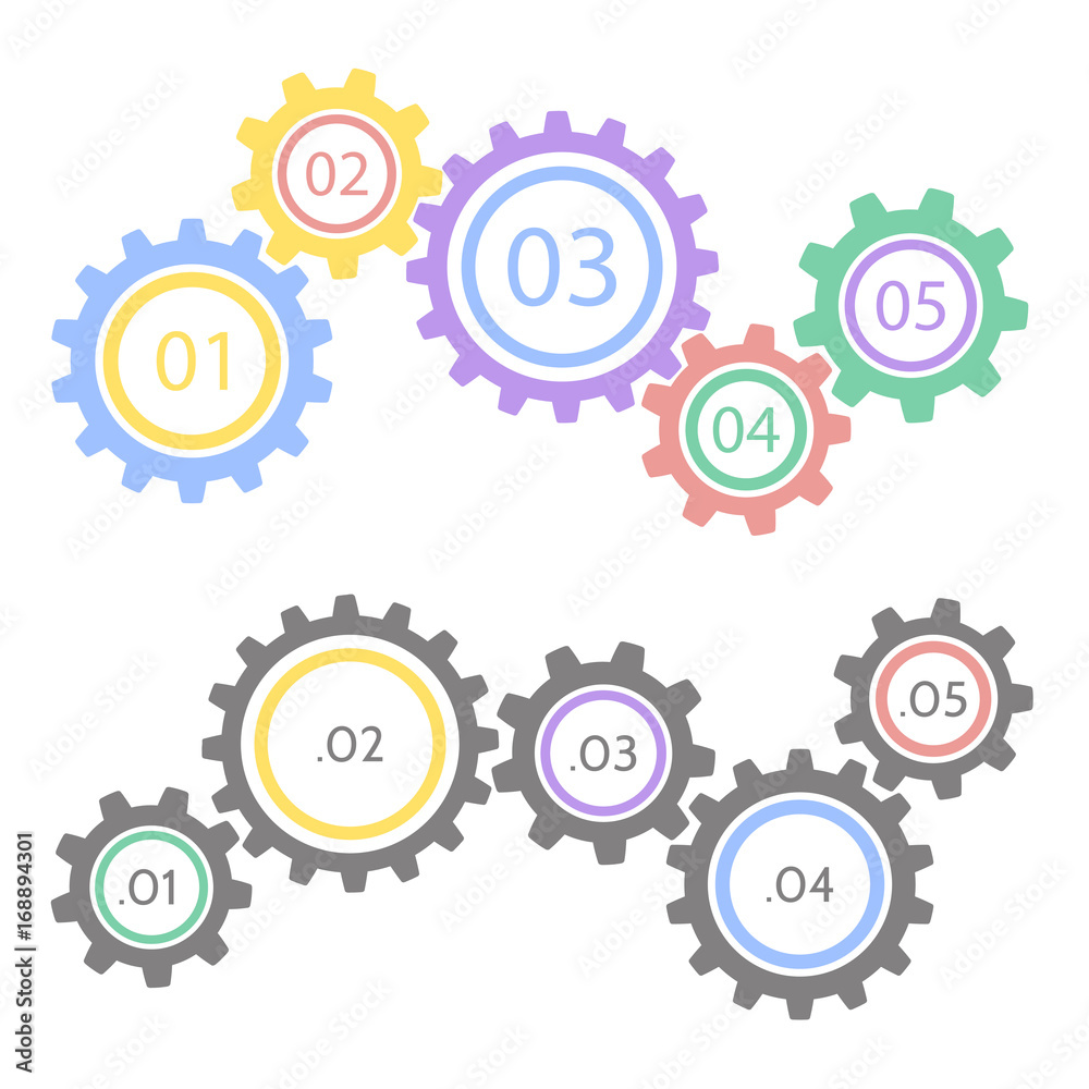 Gear statistic concept. Infographic business template. Cogwheel connection, teamwork. Steps by step.
