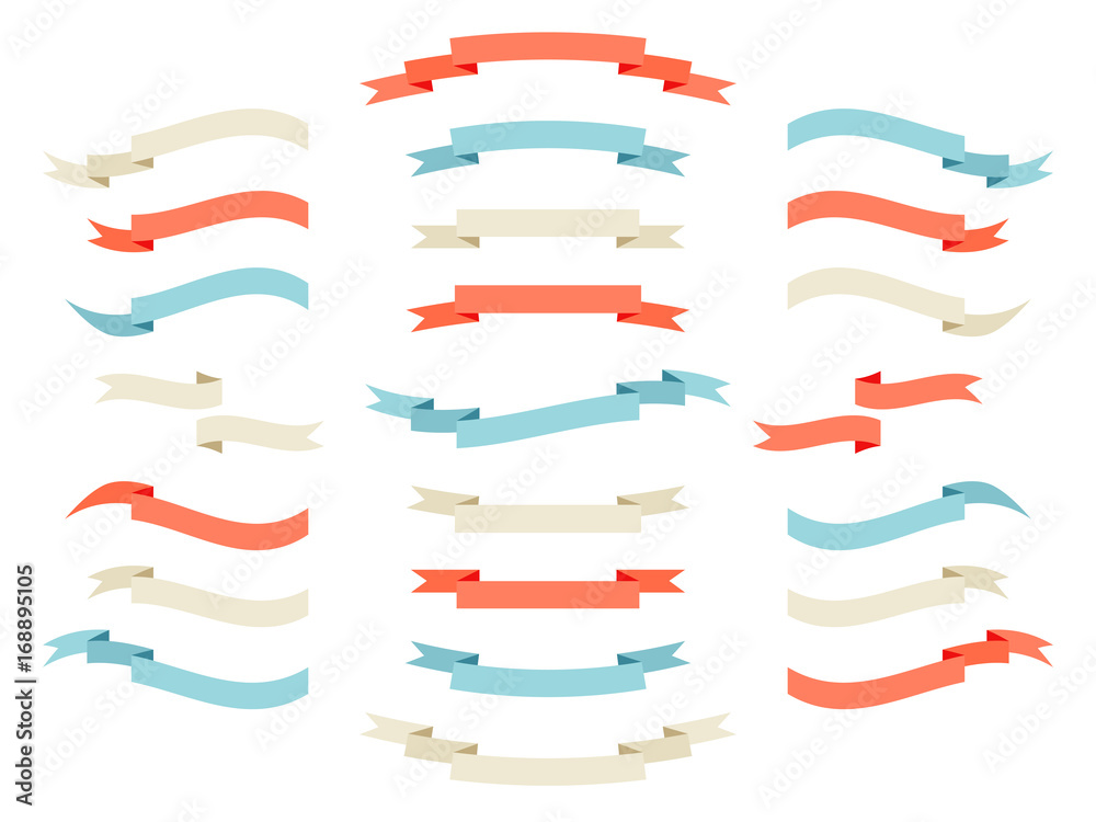 Vector ribbon set. Retro styled vintage flat design elements ribbons template collection.