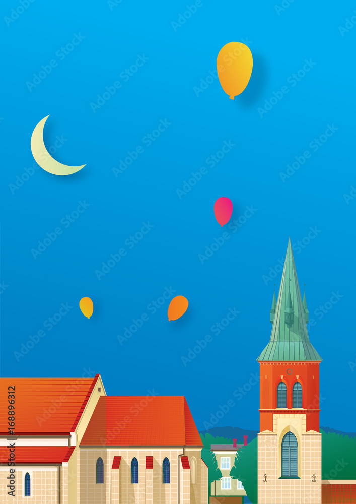Naklejka premium Small town urban landscape in flat design style, vector illustration