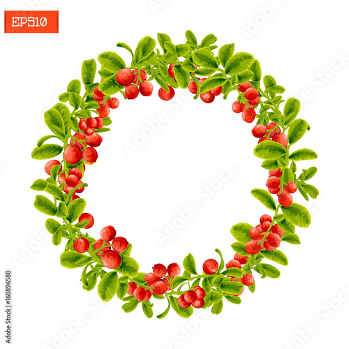Wreath of berries and leaves of lingonberry plant