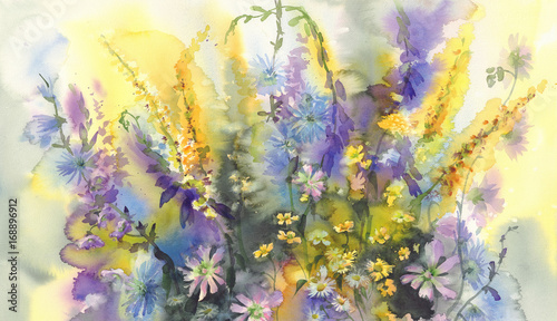 summer flowers watercolor background