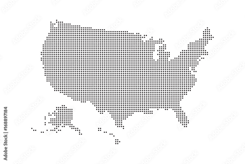 Dotted style map of USA and white background Dotted style map of USA and white background