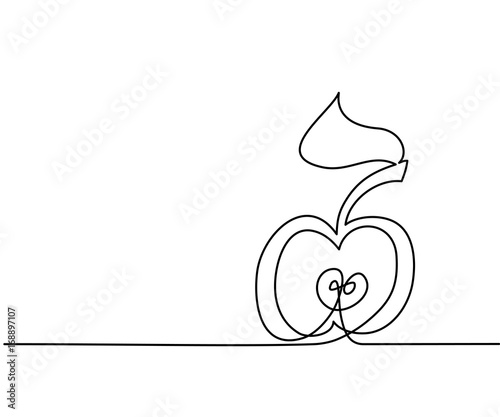 Stylized drawing of apple. Continuous thin line drawing. Vector illustration