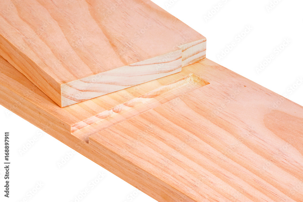 Close-up of boards for a blind dado joint isolated