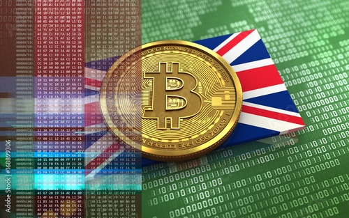 3d bitcoin UK flag photo