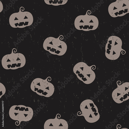 Grunge dark terrible pumpkin seamless pattern. Vector hand drawn illustration.