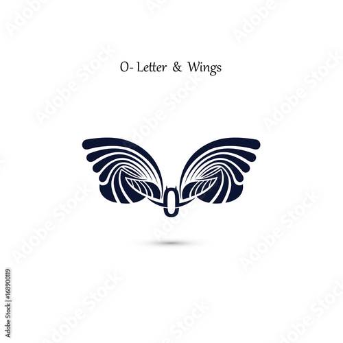 O-letter sign and angel wings.Monogram wing vector logo template.Classic emblem.