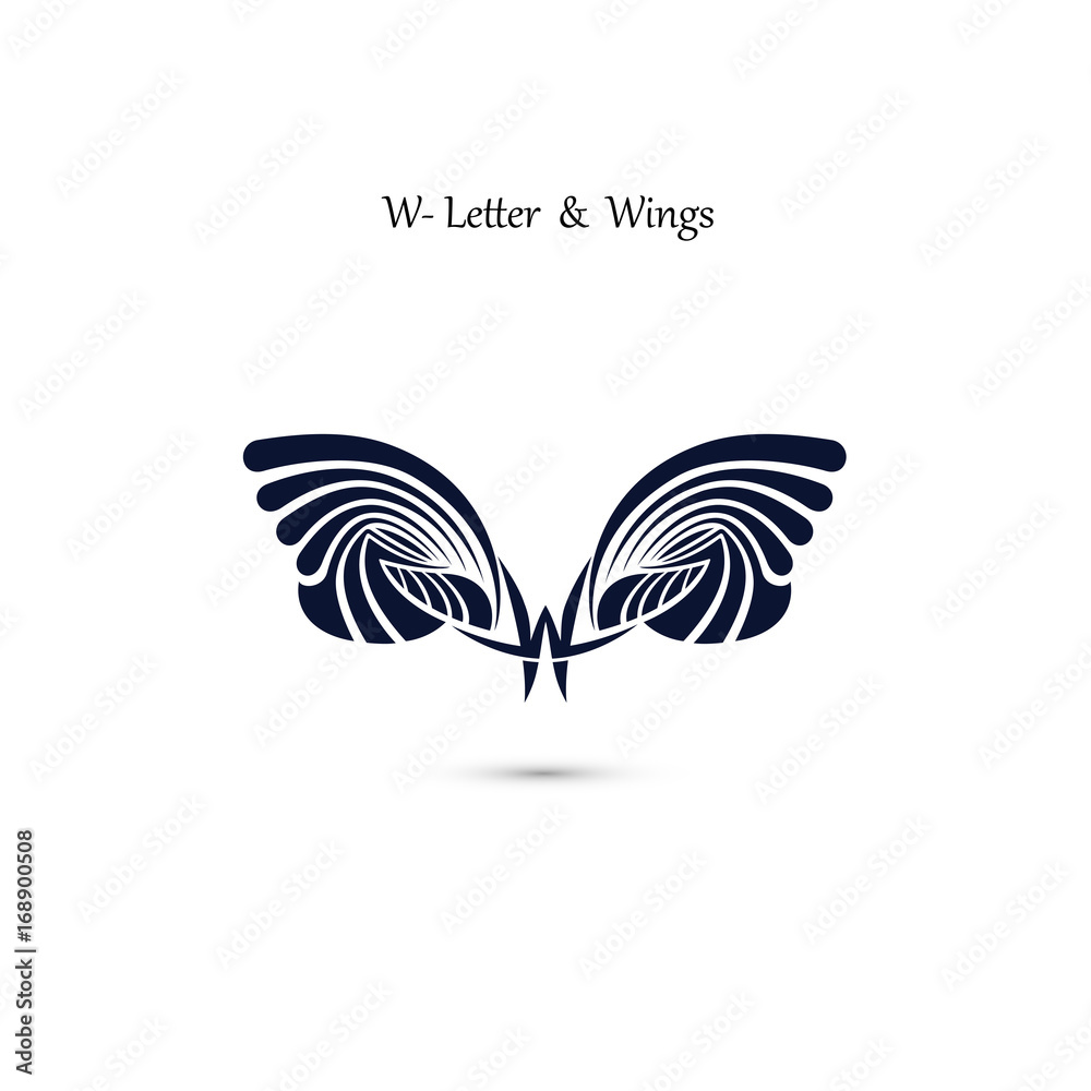 W-letter sign and angel wings.Monogram wing vector logo template.Classic emblem. W-letter sign and angel wings.Monogram wing vector logo template.Classic emblem.