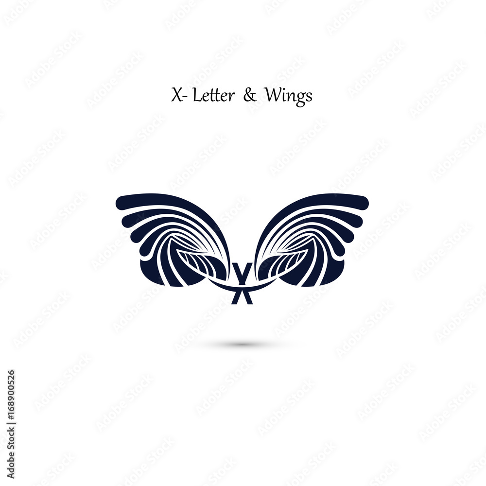X-letter sign and angel wings.Monogram wing vector logo template.Classic emblem. X-letter sign and angel wings.Monogram wing vector logo template.Classic emblem.