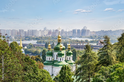 Kiev, Ukraine.Top view Dnieper river from the Botanical garden photo