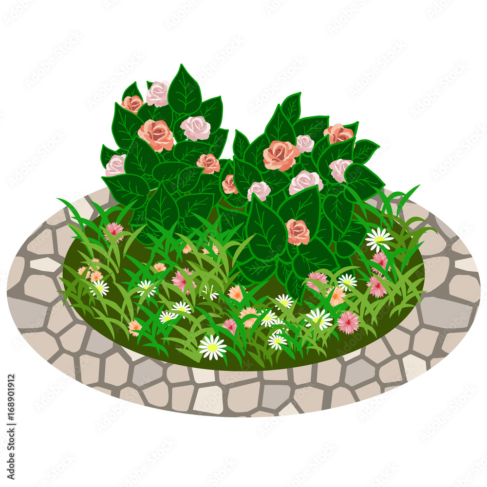 Garden flowers asset. Bushes and flowers