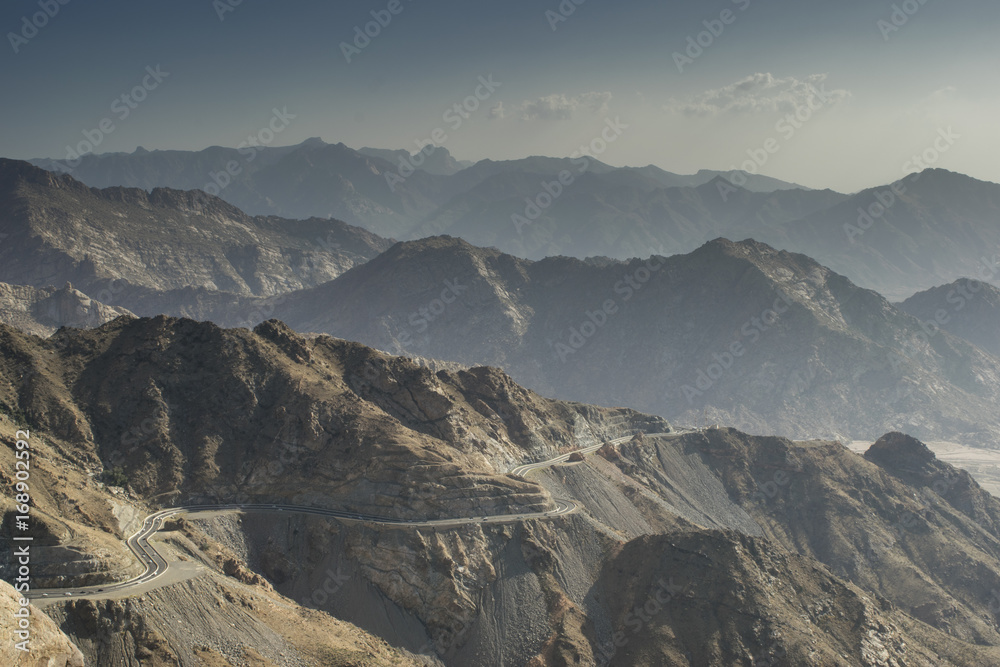 Tiaf mountains in Saudi Arabia with amazing shadows