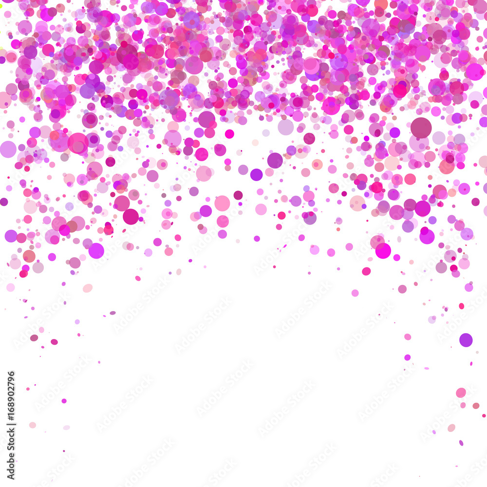 Pink paper confetti on white background. Realistic holiday decorations flying. Empty space for text. Background for holiday cards, greetings. Colorful flying falling the elements of decoration of the