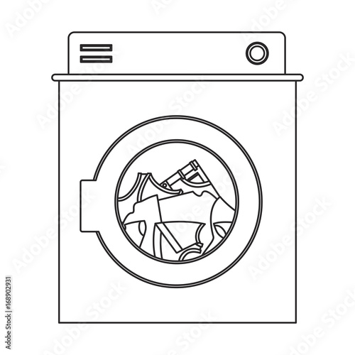 monochrome silhouette of washing machine with clothes vector illustration