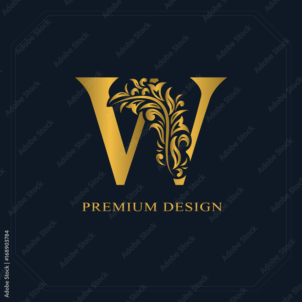 Gold Elegant letter W. Graceful style. Calligraphic beautiful logo ...