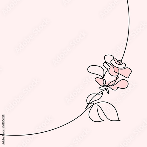 Fototapeta Continuous one line drawing. Beautiful rose logo. Tender colors vector illustration. Concept for logo, card, banner, poster, flyer