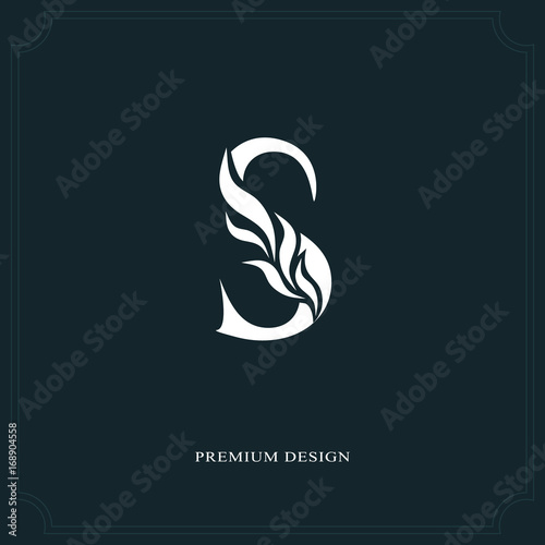 Elegant letter S. Graceful royal style. Calligraphic beautiful logo. Vintage drawn emblem for book design, brand name, business card, Restaurant, Boutique, Hotel. Vector illustration