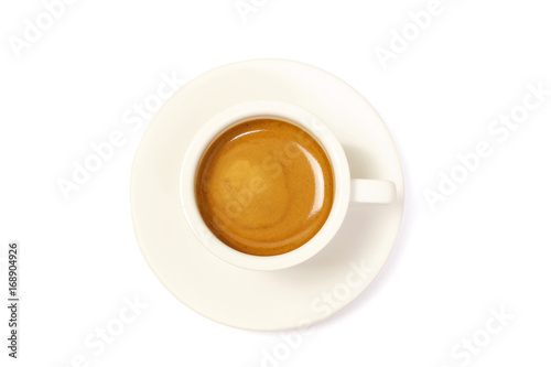 Hot coffee espresso top view on white
