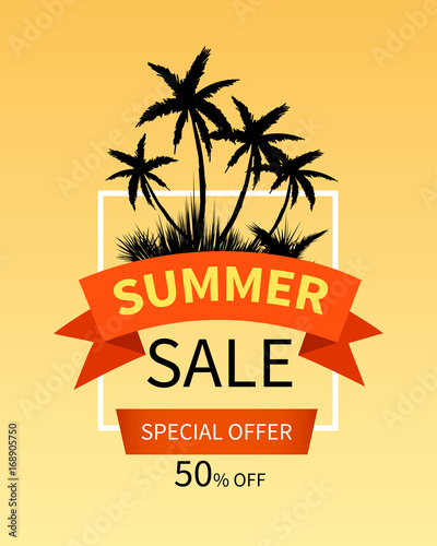 Wallpaper Mural Summer sale banner design with palm trees. Vector illustration Torontodigital.ca