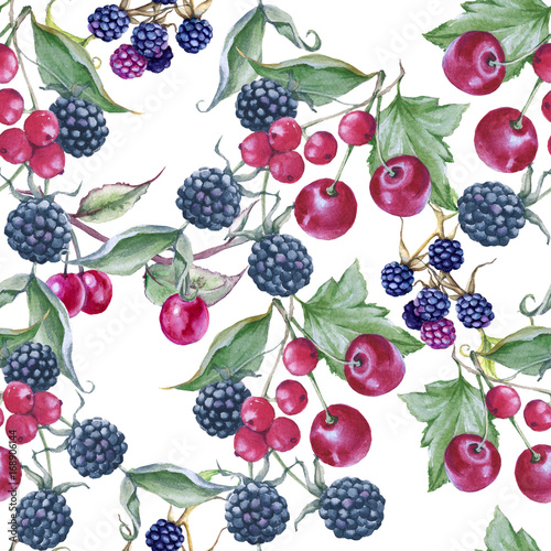 Background of blackberries  cherries and currants. Seamless pattern.