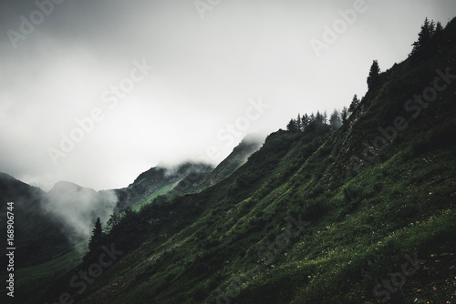 Gloomy cloudy rugged mountain landscape