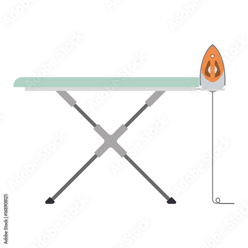 colorful silhouette of ironing board and iron vector illustration