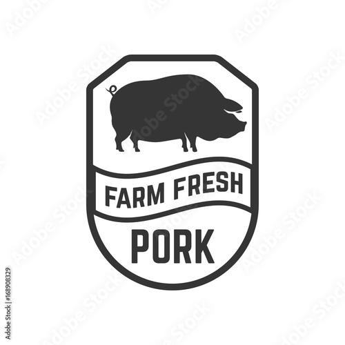 Pork meat label on white background. Design element for logo, label, emblem, sign. Vector illustration