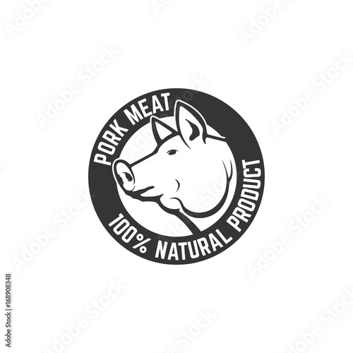 Pork meat label on white background. Design element for logo, label, emblem, sign. Vector illustration