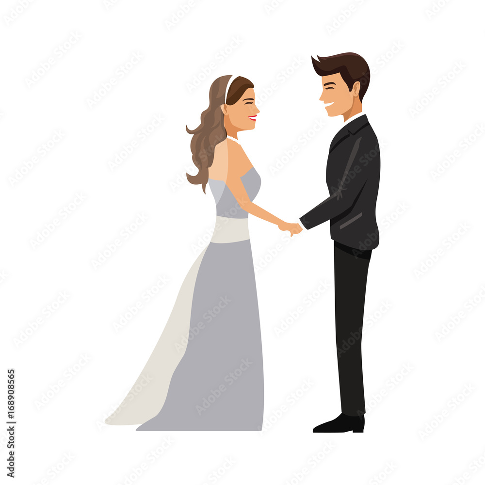 cute wedding couple holding hand lovely vector illustration