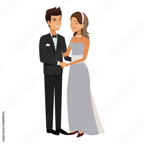 bride and groom embracing affection wedding scene vector illustration