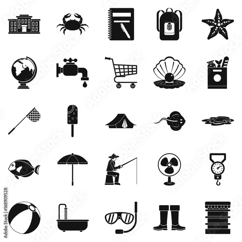 Shrimp icons set, simple style