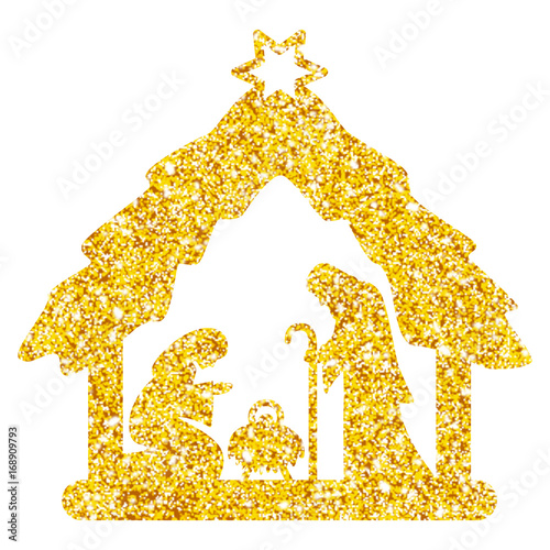 Weihnachtskrippe, Krippenfiguren, Goldglitzer, freigestellt, Vektor