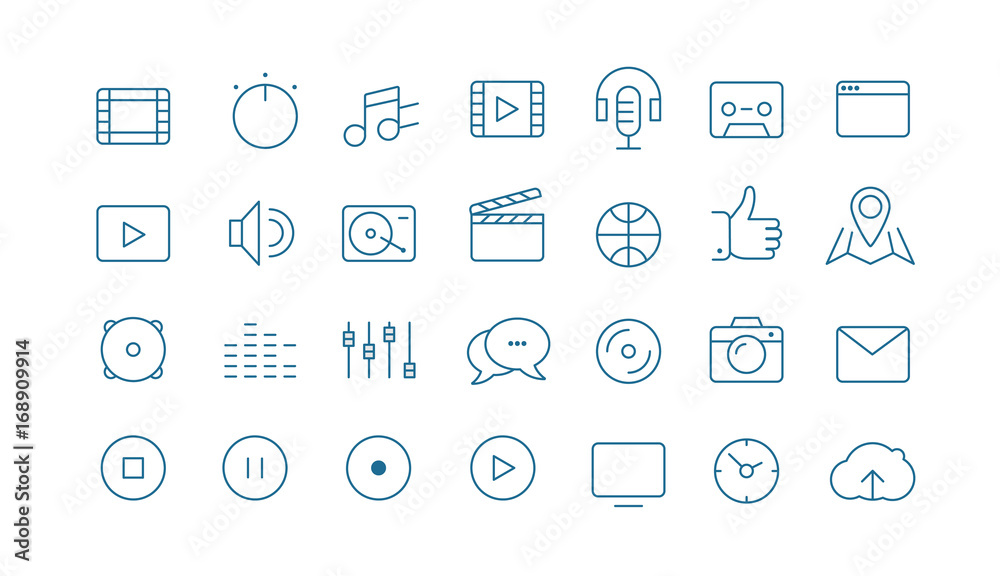 Modern media web and mobile app thin line icons collection Modern media web and mobile app thin line icons collection