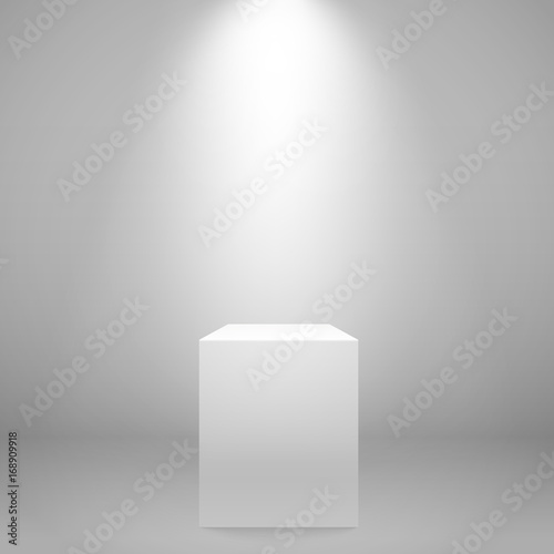 White illuminated stand on the wall. Vector mockup