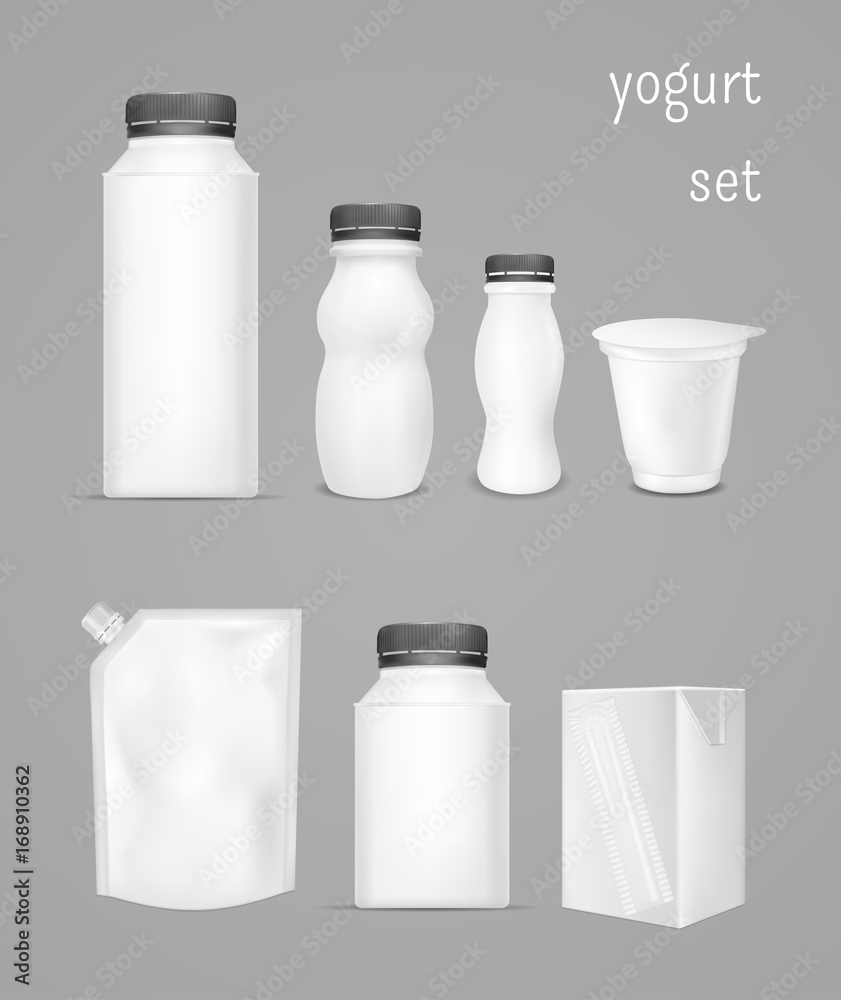 White empty bottle for yogurt. Packaging for sour cream, sauce and juice White empty bottle for yogurt. Packaging for sour cream, sauce and juice