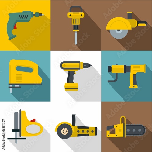 Industrial tools icons set, flat style