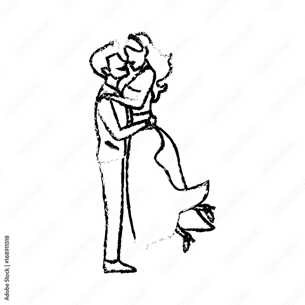 couple groom carries bride in arms wedding ceremony vector illustration