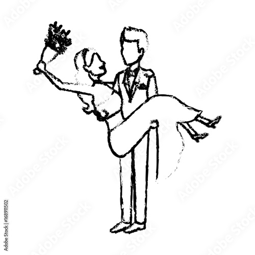 groom carrying bride holding her in his arms love and wedding concept vector illustration