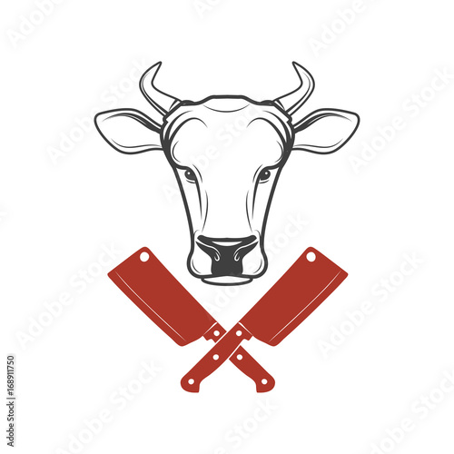 Fresh beef emblem on white background on white background. Design element for logo, label, emblem, sign. Vector illustration