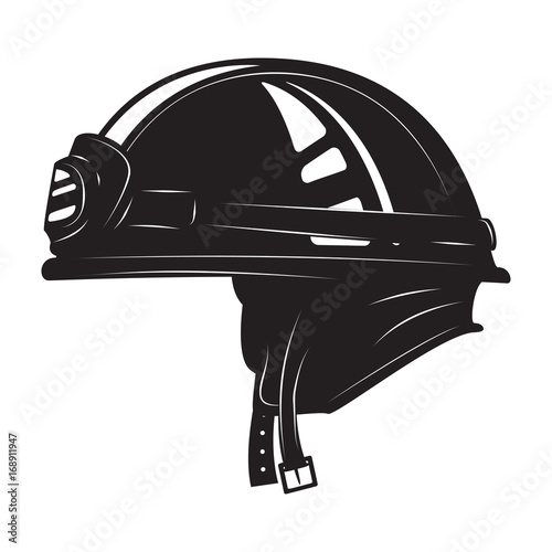Racer helmet on white background. Design element for logo, label, emblem, sign. Vector illustration